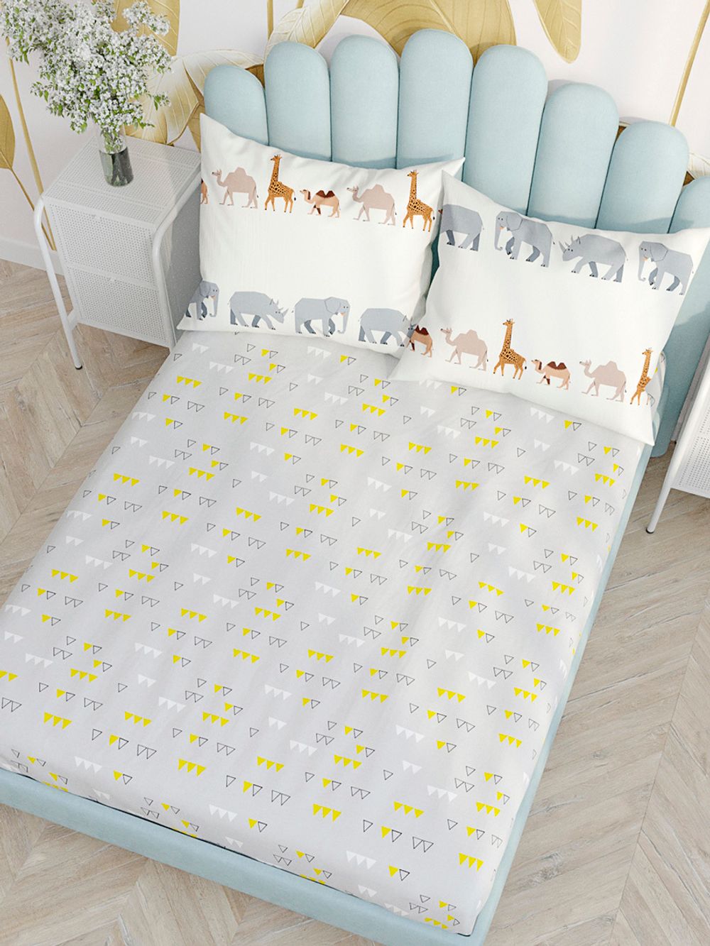 Постельное белье Сказка "Саванна (компаньон)" 1,5-сп Наволочка 50х70 см 1 шт Простынь на резинке 90х200 см Пододеяльник 145х215 см, перкаль