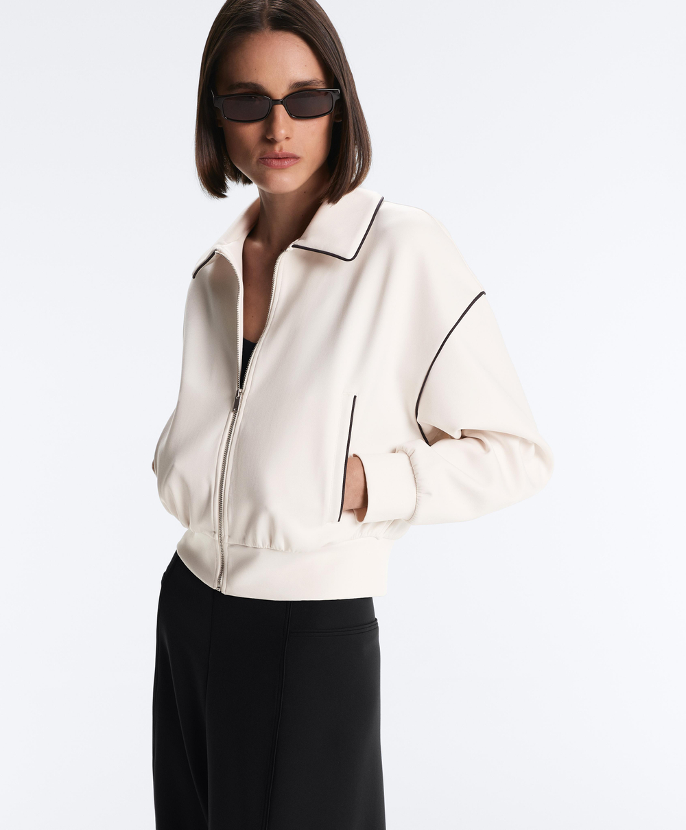 Oysho Куртка с эффектом неопрена без капюшона, экрю