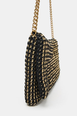 ZARA МЕТАЛЛИЗИРОВАННАЯ СУМКА С ПЛЕЧЕВЫМ РЕМНЕМ, ЧЕРНЫЙ