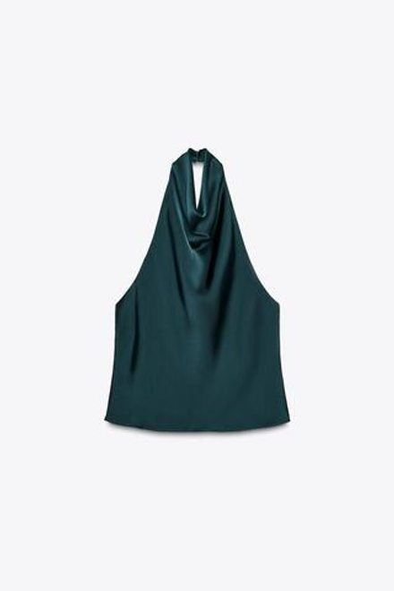 ZARA АТЛАСНЫЙ ТОП С ГОРЛОВИНОЙ ХАЛТЕР, ЗЕЛЕНЫЙ