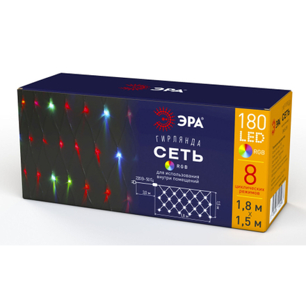Светодиодная новогодняя гирлянда ЭРА ENIS-01R сеть 1,8мХ1,5м RGB
