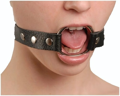 Кляп-кольцо на черных кожаных ремешках (Цвет: черный)