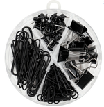 Набор канцелярских принадлежностей: кнопки 50мм, 33мм., зажимы, скрепки, цвет-черный (Darvish)