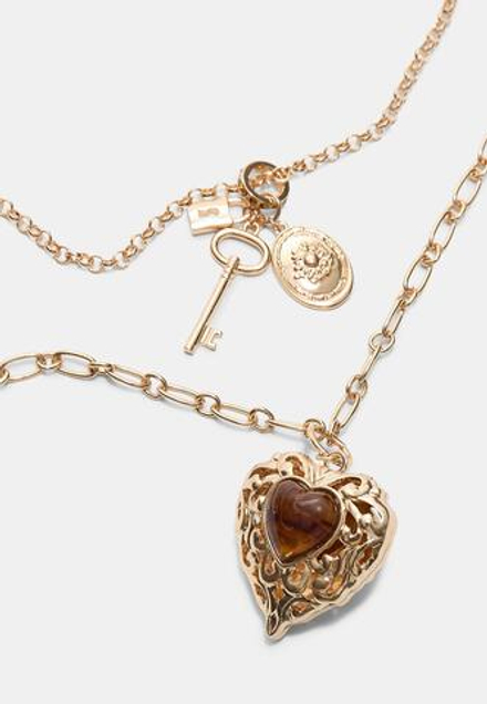 STRADIVARIUS Комплект из 2 колье в форме сердца, золотой