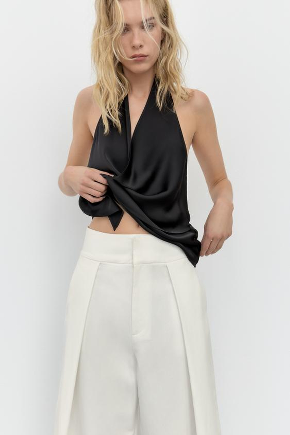 ZARA БРЮКИ BALLOON С ЗАЩИПАМИ, ЭКРЮ