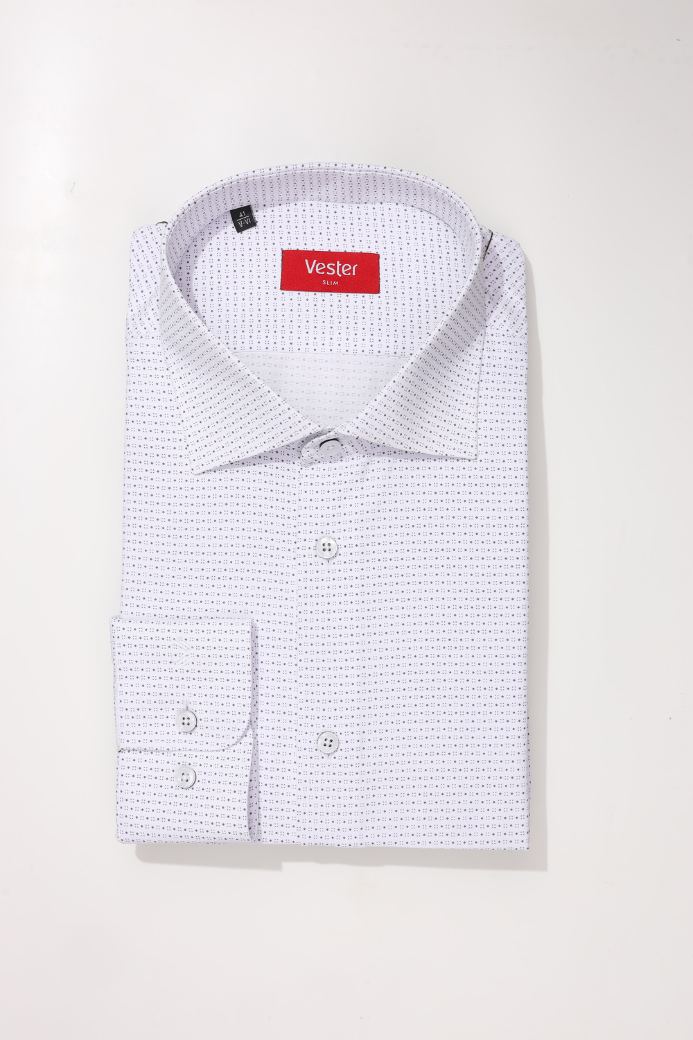 Сорочка мужская Vester длинный рукав, белая, мелкий рисунок 515142 50