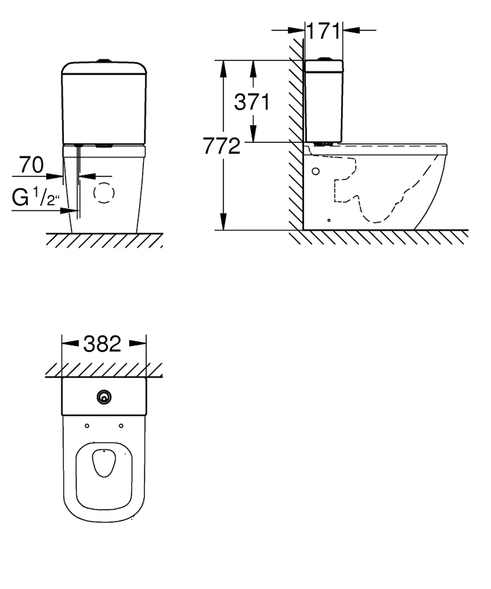 Смывной бачок для унитаза GROHE Euro Ceramic, подводка снизу, (для унитаза  39338000)