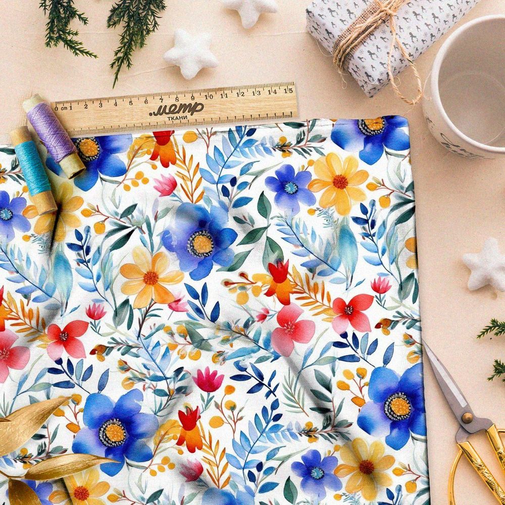 Ткань премиум габардин яркие полевые цветы