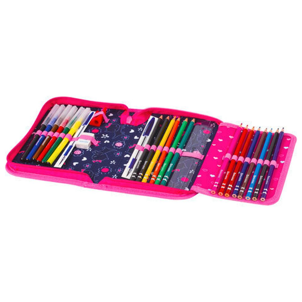 Пенал BRAUBERG с наполнением, 1 отделение, откидная планка, 24 предмета, 21х14 см, "Kitten&sneakers", 229295