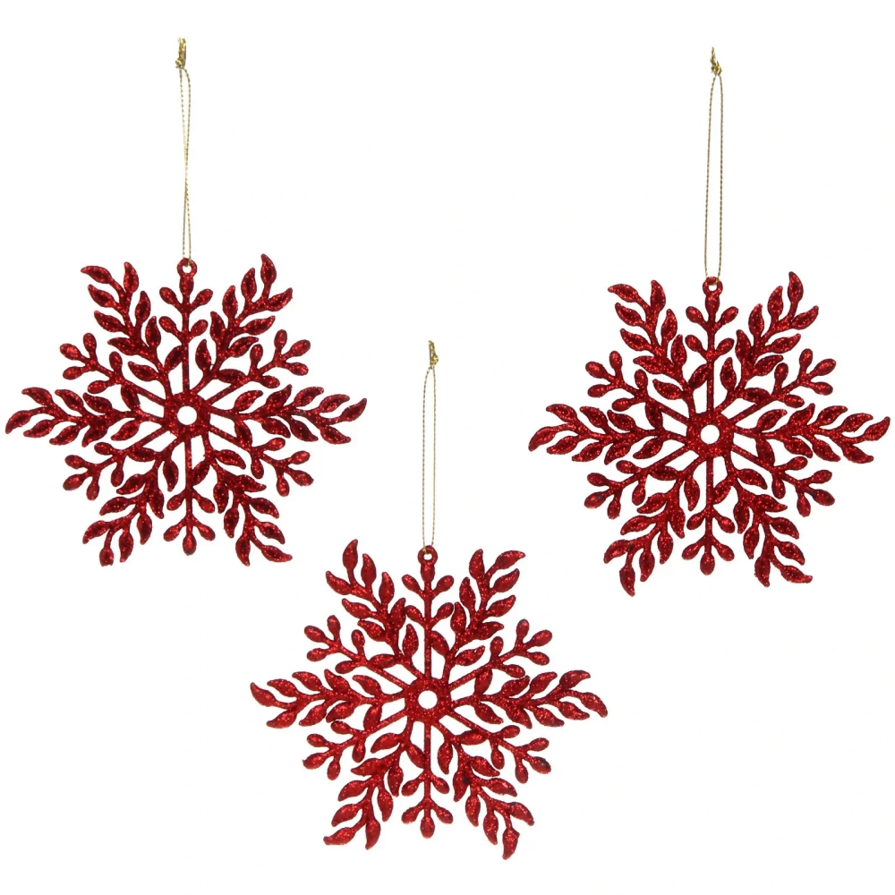 Подвеска «Волшебная снежинка» 11,5 см (набор 3 шт), Красный