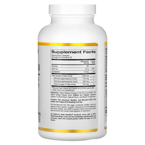 California Gold Nutrition, норвежский рыбий жир с омега 3, с ЭПК и ДГК, натуральный лимонный вкус, 180 капсул