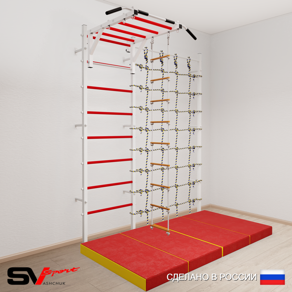 Шведская стенка Sv Sport 53140 (Турник рукоход/Лестница/Мат 2м/Канатный лаз)