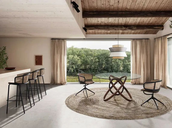 Барный стул Angel Cerda 4128 со спинкой из ротанга