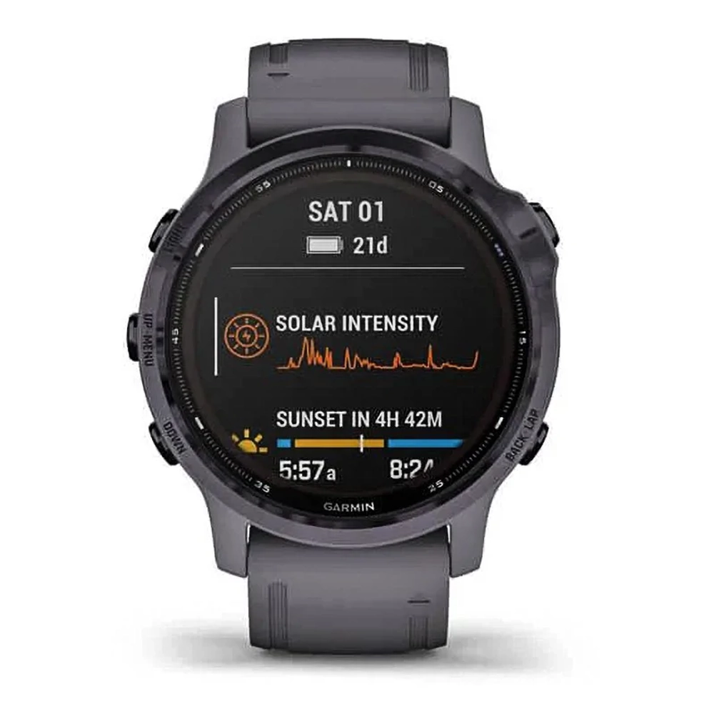 Спортивные наручные часы Garmin Fenix 6s Pro Solar аметистовый с темно-серым ремешком 010-02409-15