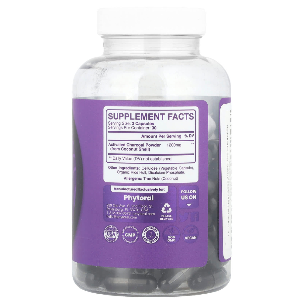 Phytoral, Активированный уголь, 90 капсул (400 мг на капсулу)