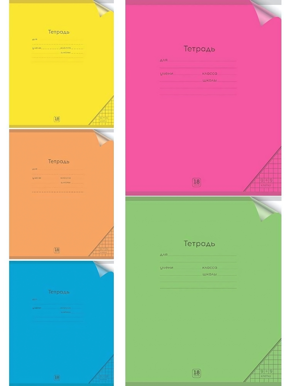 Тетрадь А5 18л. клетка Неон цветн.пласт.обложка ассорти 5 цветов (Проф-Пресс)