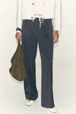 ZARA БРЮКИ WIDE LEG С ДВОЙНЫМ ПОЯСОМ, АНТРАЦИТОВО-СЕРЫЙ