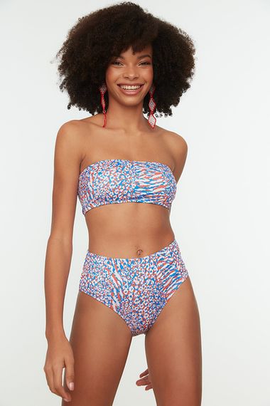 Qadın üçün çimərlik geyimi mavi leopard