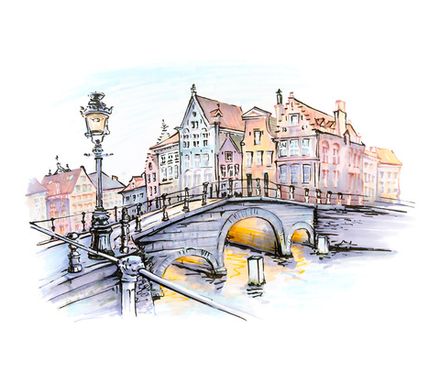 Фотообои Акварельный город (Ширина 3,1 м)