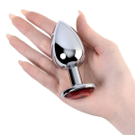 Серебристая анальная втулка 9,5см с рубиновым кристаллом ToyFa Metal 717012-9