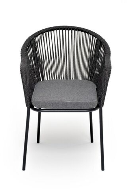 "Лион" стул плетеный из роупа, каркас из стали темно-серый (RAL7024) муар, роуп темно-серый круглый, ткань темно-серая 027