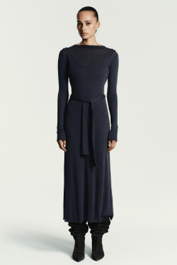 ZARA ДЛИННОЕ ПЛАТЬЕ С ЭФФЕКТОМ ДВОЙНОГО ПОЯСА-ЗАВЯЗКИ, СВИНЦОВЫЙ