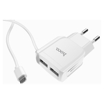 СЗУ USB Hoco C59A (12W, 2 порта, кабель MicroUSB) Белый