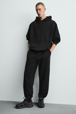 ZARA БАЗОВЫЕ БРЮКИ-ДЖОГГЕРЫ, ЧЕРНЫЙ