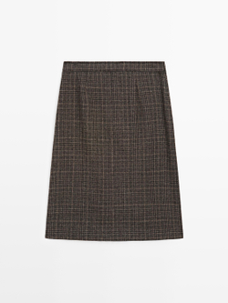 Massimo Dutti Юбка миди в клетку из 100% шерсти, коричневый
