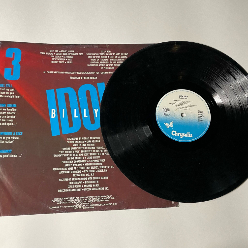 Винтажная виниловая пластинка LP Billy Idol Rebel Yell (Без Конверта) (Germany 1983)