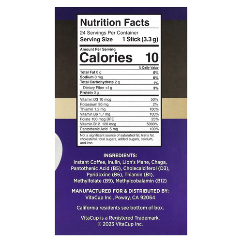 VitaCup, Focus растворимый кофе, средней обжарки, 24 палочки на одну порцию, по 3,3 г (0,12 унции)
