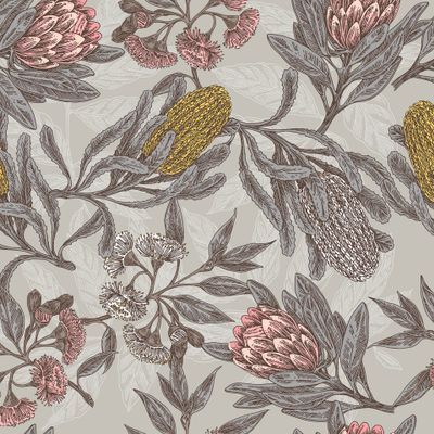 тропические цветы на сером фоне