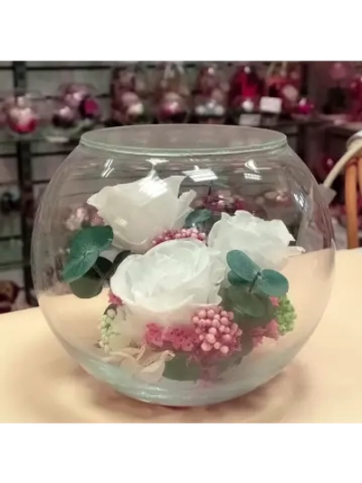 натуральные кустовые розы в стекле, вакуум*