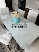 Стеклянный раздвижной стол "Итальянский мрамор" и стулья "ГУЧИ" белый