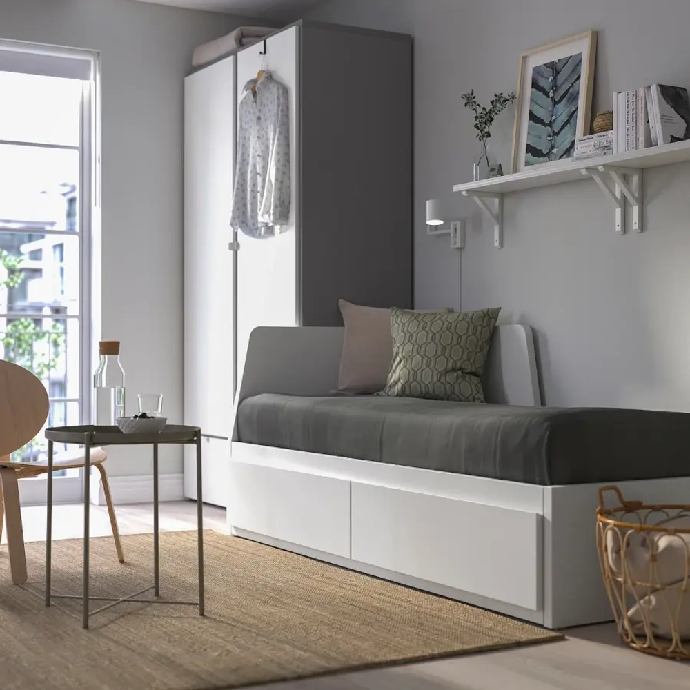 Кушетка с 2 ящиками, 2 матраса - IKEA FLEKKE/ÅGOTNES/AGOTNES, 200х80 см, белый, ФЛЕККЕ/ОГОТНЕС ИКЕА