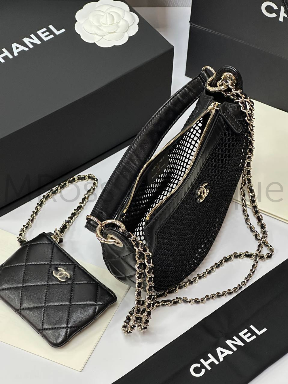 Женская сетчатая сумка Chanel черного цвета