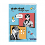 Скетчбук А5 60л., "Manga style", 120 г/м2, Alingar, гребень, мелованный картон, жёсткая подложка, офсет
