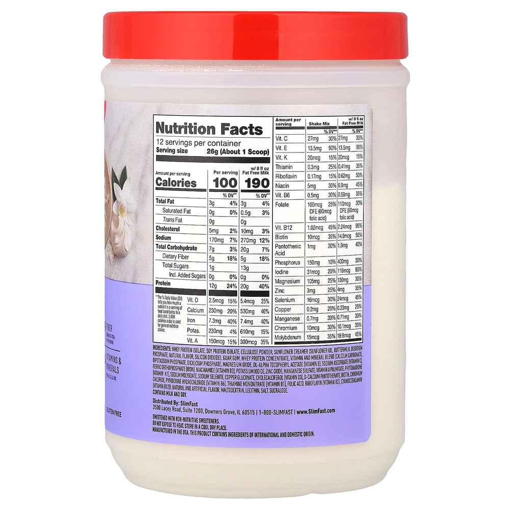 SlimFast, Смузи-заменитель с высоким содержанием белка, ванильный крем, 312 г (11 унций)