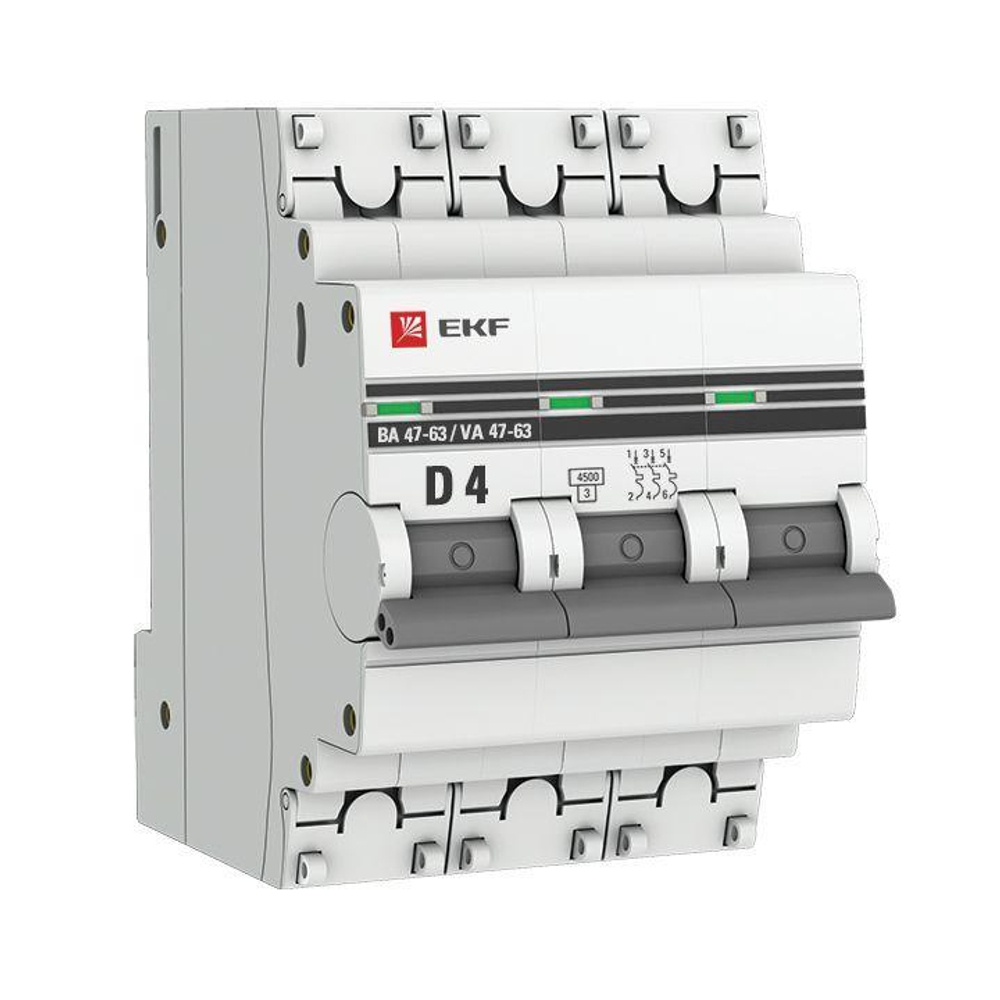 Выключатель автоматический модульный 3п D 4А 4.5кА ВА 47-63 PROxima EKF mcb4763-3-04D-pro