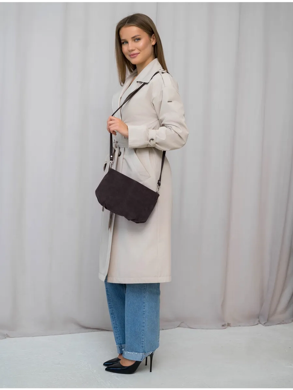 Сумка через плечо маленькая натуральная замша