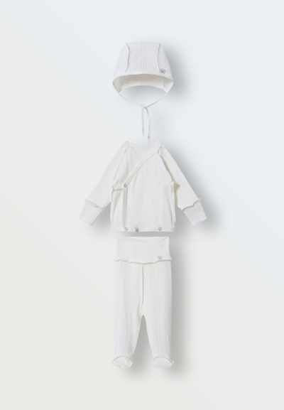 Комплект из ажура из 3 предметов распашонка-ползунки-чепчик (белый)