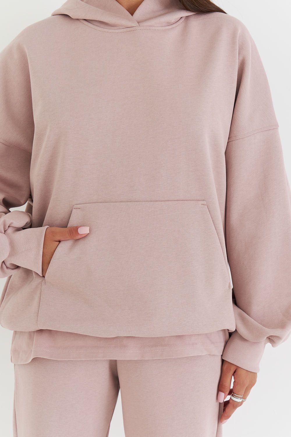 Худи свободного кроя из премиум футера цвета какао