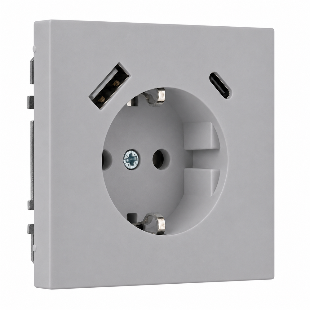 Розетка с USB, 16А 250В с зарядным (A+C) 3,4А LIREGUS MODERN IUK-3-01.M/GC31 светло-серый матовый