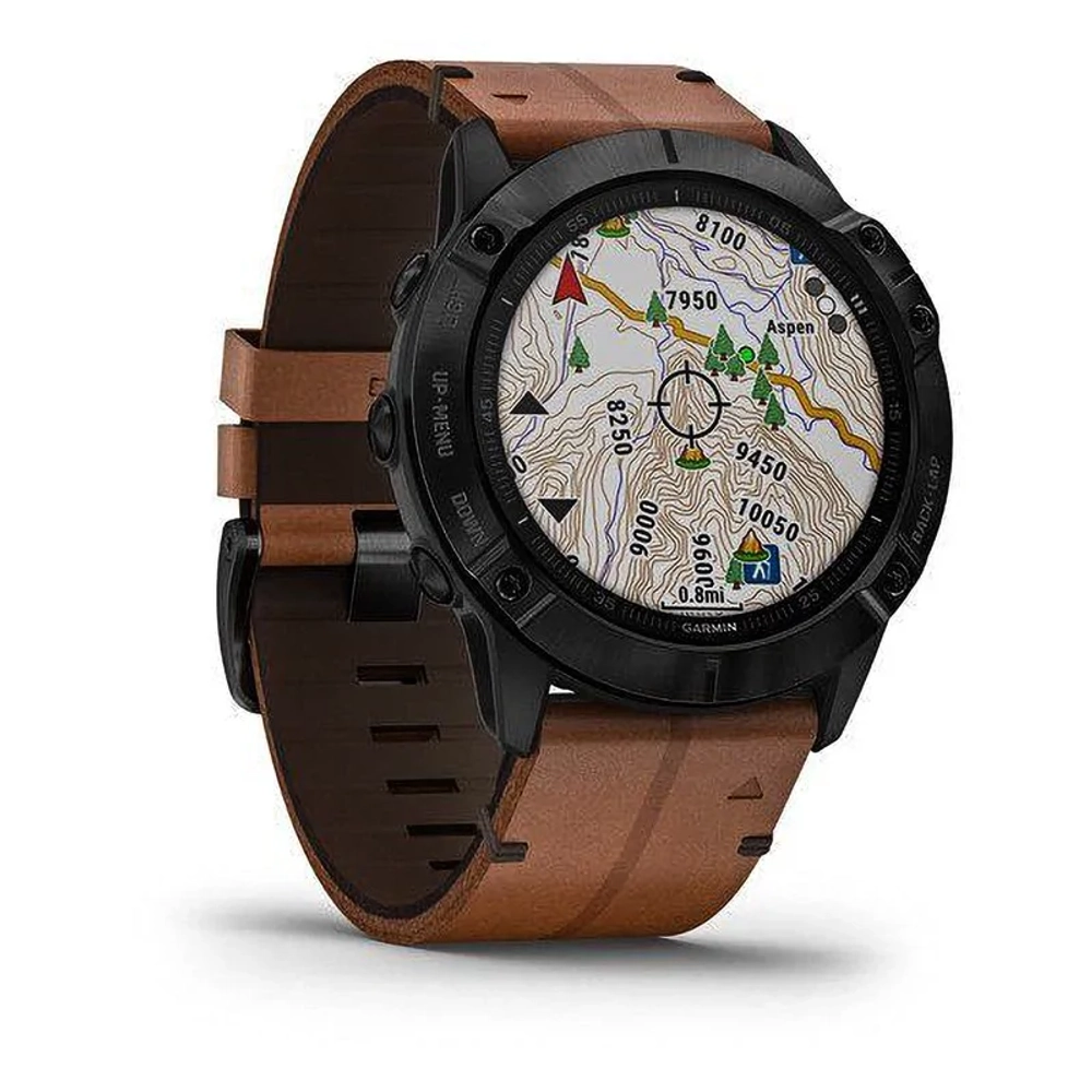 Мультиспортивные часы Garmin Fenix 6X Sapphire черный DLC с каштановым кожаным ремешком 010-02157-14