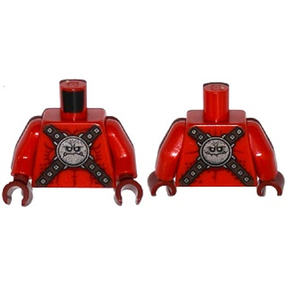 Торс Nexo Knights с обнаженной грудью и серебряными круглыми нагрудными доспехами с узором из ремешков / Красные руки / Темно-красные кисти 973pb2241c01