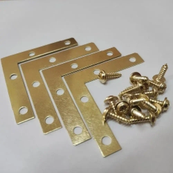 Уголок крепежный 50х50 мм плоский (мебельный, соединительный, рамный) металлический 4 штуки (саморезы в комплекте) цвет - золото