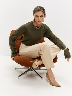 Лонгслив свободного кроя в цвете хаки