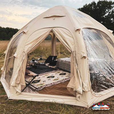 Пневмокаркасная юрта «Гармония» 5×5×2,5 м — для глэмпинга из ПВХ, бежевая