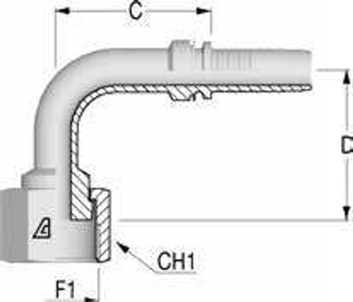 Фитинг DN 12 ORFS (Г) 13/16 (90) long (обжатая)