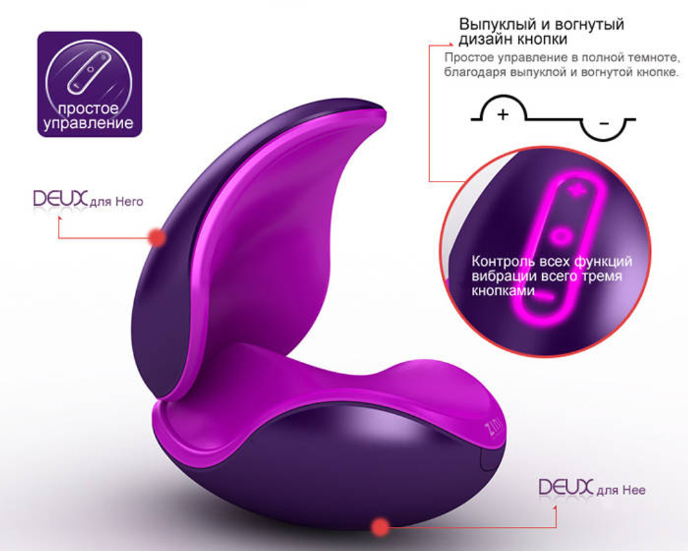 Фиолетовый вибратор для пары 2 в 1 ZINI DEUX